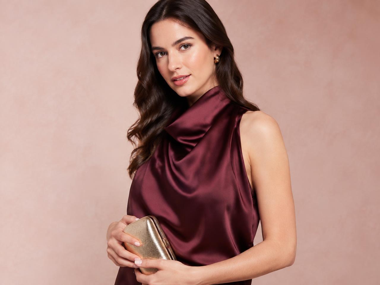 Burgundy Satin Cowl Top